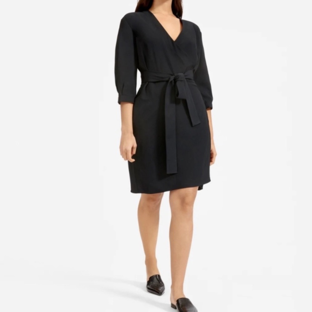 Everlane Black 3/4 Sleeve Wrap Dress